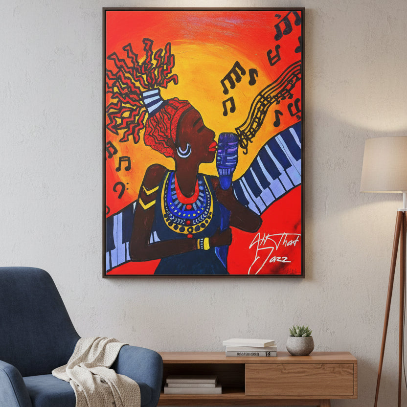 Original Painting, Afro Music Art Gallery Canvas, Jazz Singer Painting Vertical Frame, Black History Decor, Musician Portrait