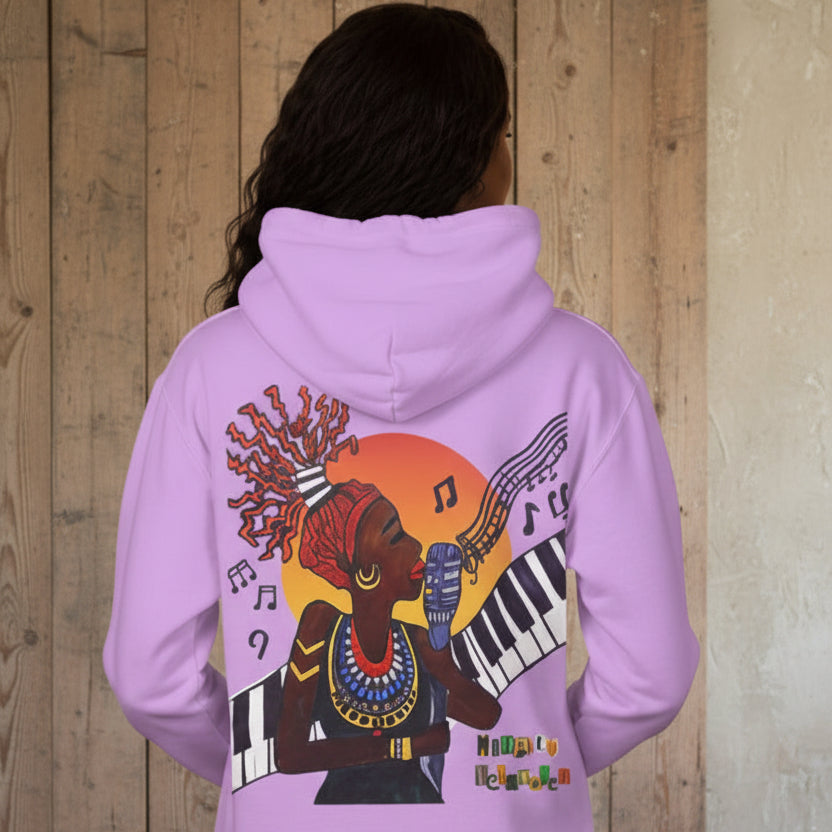 Afrocentric Jazz Music Lightweight Hooded Sweatshirt, Piano Art Graphic, Music Lover Gift