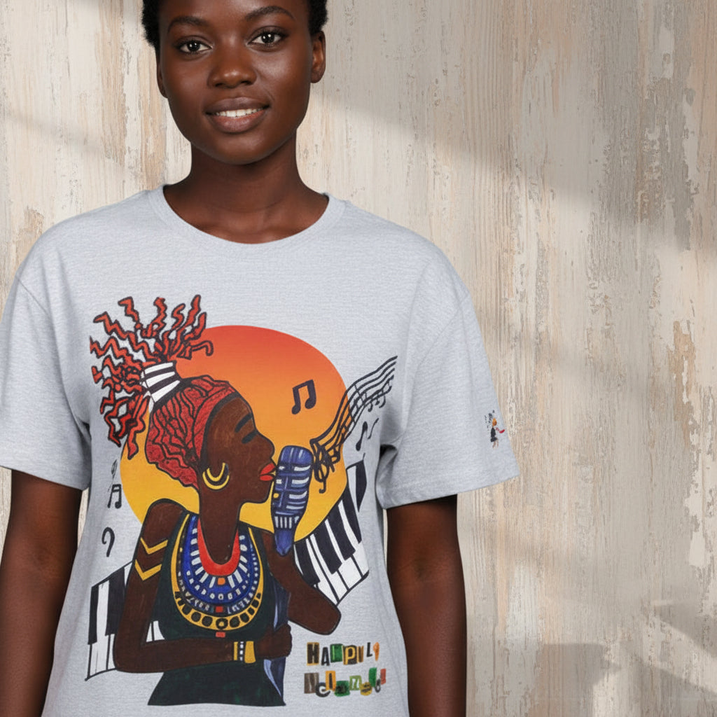 Afro Music Unisex Graphic Tee, Piano Art, Jazz Singer Shirt, Music Lover Gift