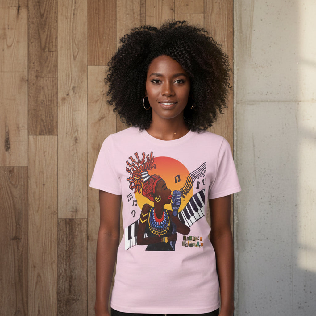 Afro Jazz Singer Graphic T-Shirt, Black History Music Tee, Unisex Garment-Dyed Shirt, Piano Art