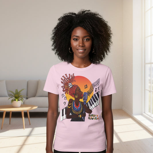Afro Jazz Singer Graphic T-Shirt, Black History Music Tee, Unisex Garment-Dyed Shirt, Piano Art