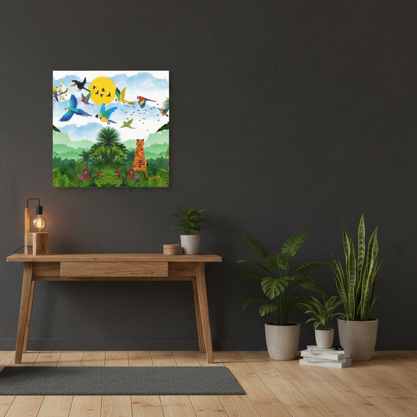Canvas Gallery Wraps, Tropical Bird Jungle Art Tiger Wall Art, Wall Decor, Wildlife Home Decor