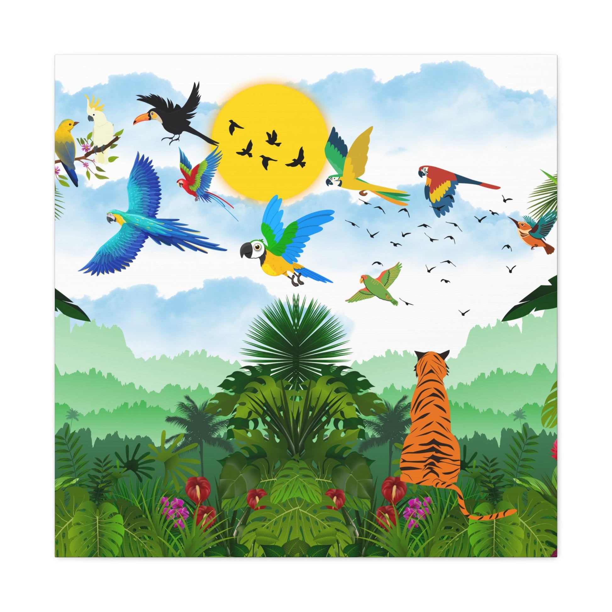 Canvas Gallery Wraps, Tropical Bird Jungle Art Tiger Wall Art, Wall Decor, Wildlife Home Decor