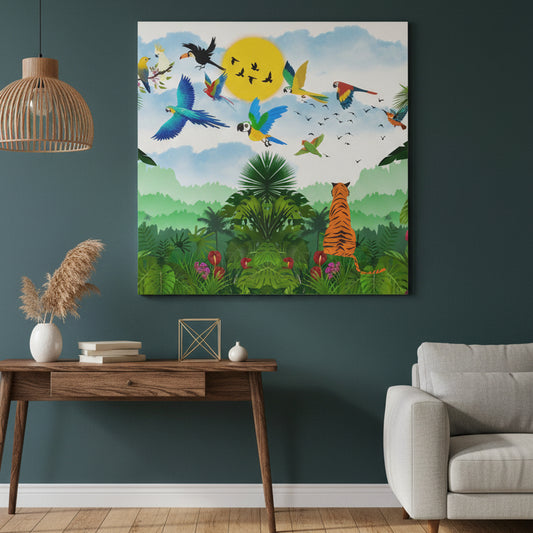 Canvas Gallery Wraps, Tropical Bird Jungle Art Tiger Wall Art, Wall Decor, Wildlife Home Decor Printify