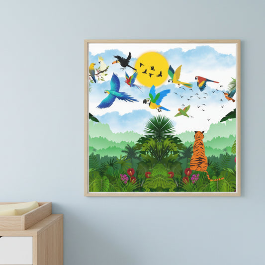 Canvas Gallery Wraps, Tropical Bird Jungle Art Tiger Wall Art, Wall Decor, Wildlife Home Decor