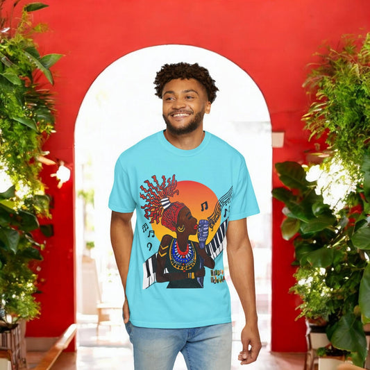 Afro Jazz Singer Graphic T-Shirt, Black History Music Tee, Unisex Garment-Dyed Shirt, Piano Art