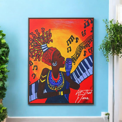 Original Painting, Afro Music Art Gallery Canvas, Jazz Singer Painting Vertical Frame, Black History Decor, Musician Portrait