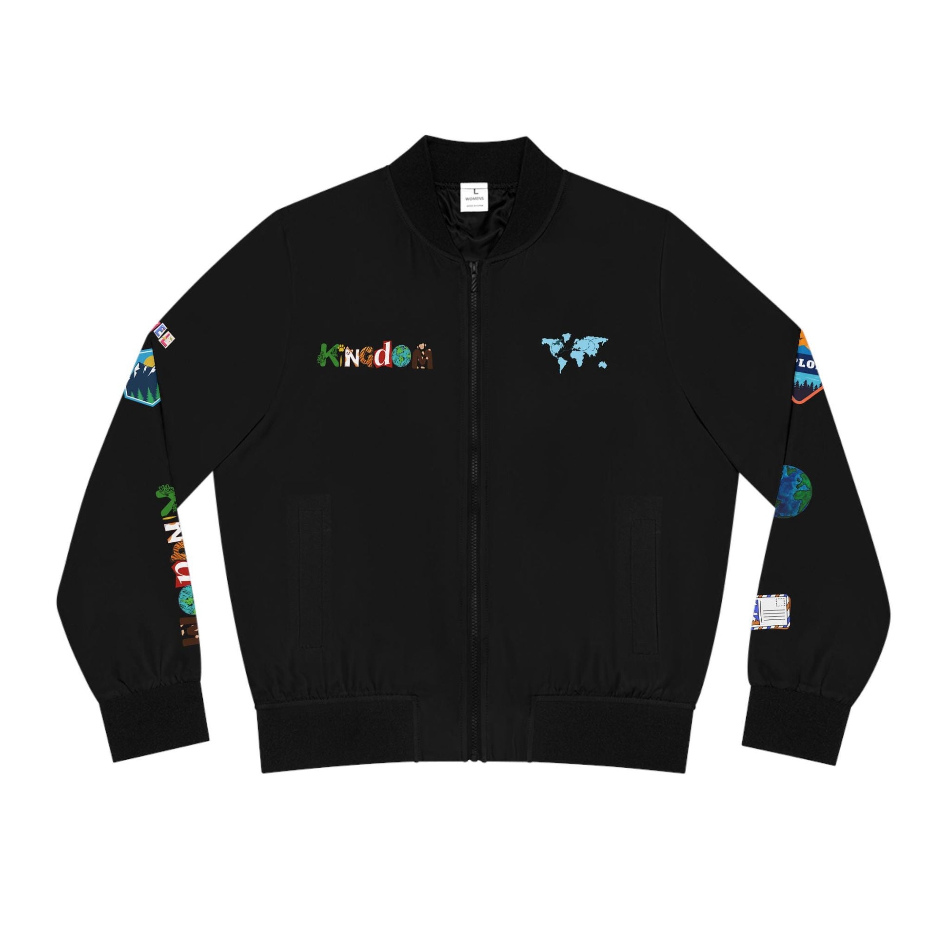 Explorer Themed Graphic Women's Bomber Jacket - Travel Enthusiast, Wanderlust Coat