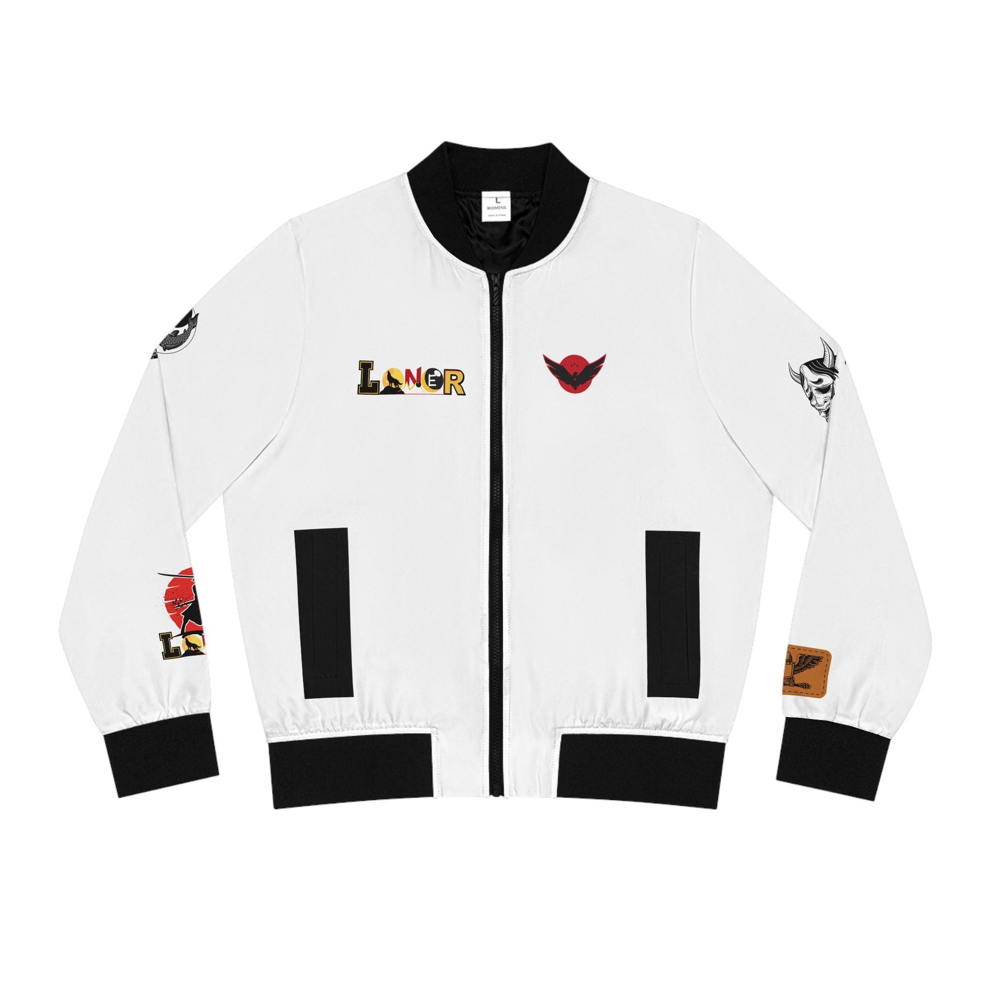 Dragon Graphic Women's Bomber Jacket, Mythical All Over Design, Zip Up Outerwear for Her, Lightweight Coat Gift, Stylish Ladies Fashion,