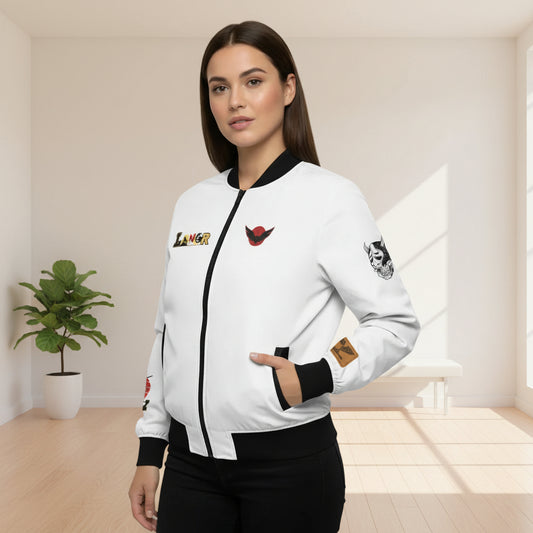 Dragon Graphic Women's Bomber Jacket, Mythical All Over Design, Zip Up Outerwear for Her, Lightweight Coat Gift, Stylish Ladies Fashion,