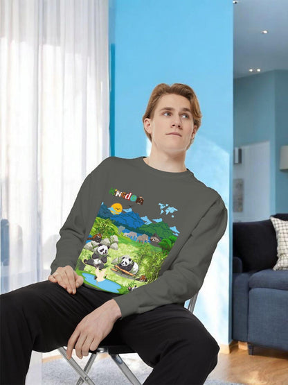Wildlife Graphic Unisex Sweatshirt, Pandas & Elephants Design, Animal Lover Gift, Cozy Jumper, Casual Pullover, Unique Nature