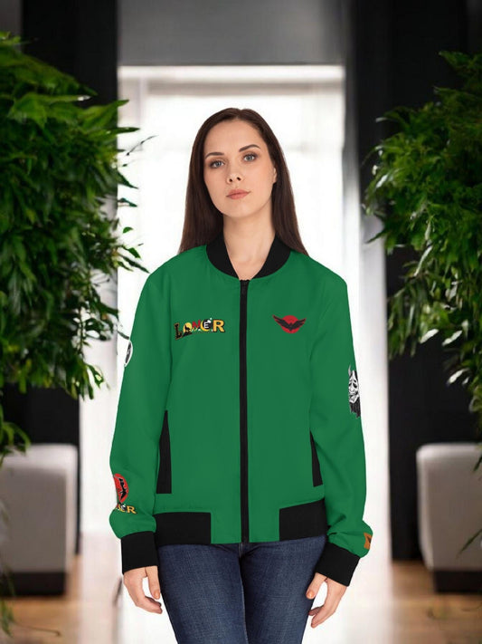 Dragon Graphic Women's Bomber Jacket, Mythical All Over Design, Zip Up Outerwear for Her, Lightweight Coat Gift, Stylish Ladies Fashion,