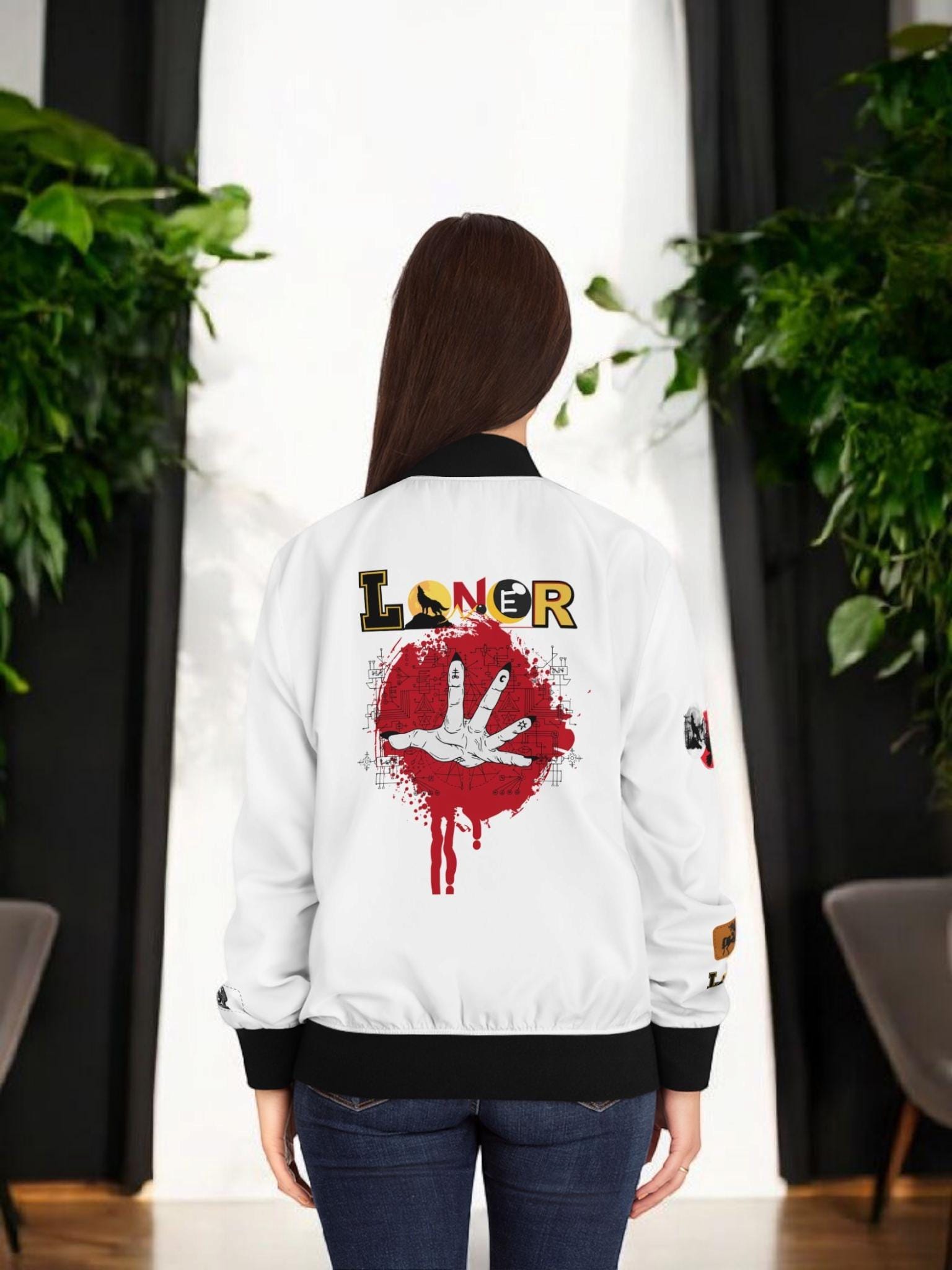 Gothic Bomber Jacket, Graphic Women's Coat, 3D Art Outerwear, Unique Hand Art Jacket, Fashionable Lightweight Jacket
