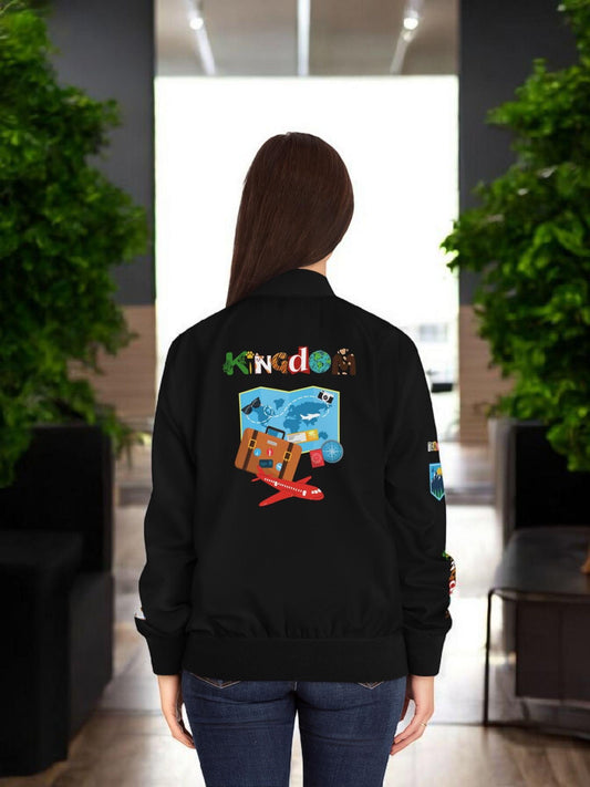 Explorer Themed Graphic Women's Bomber Jacket - Travel Enthusiast, Wanderlust Coat