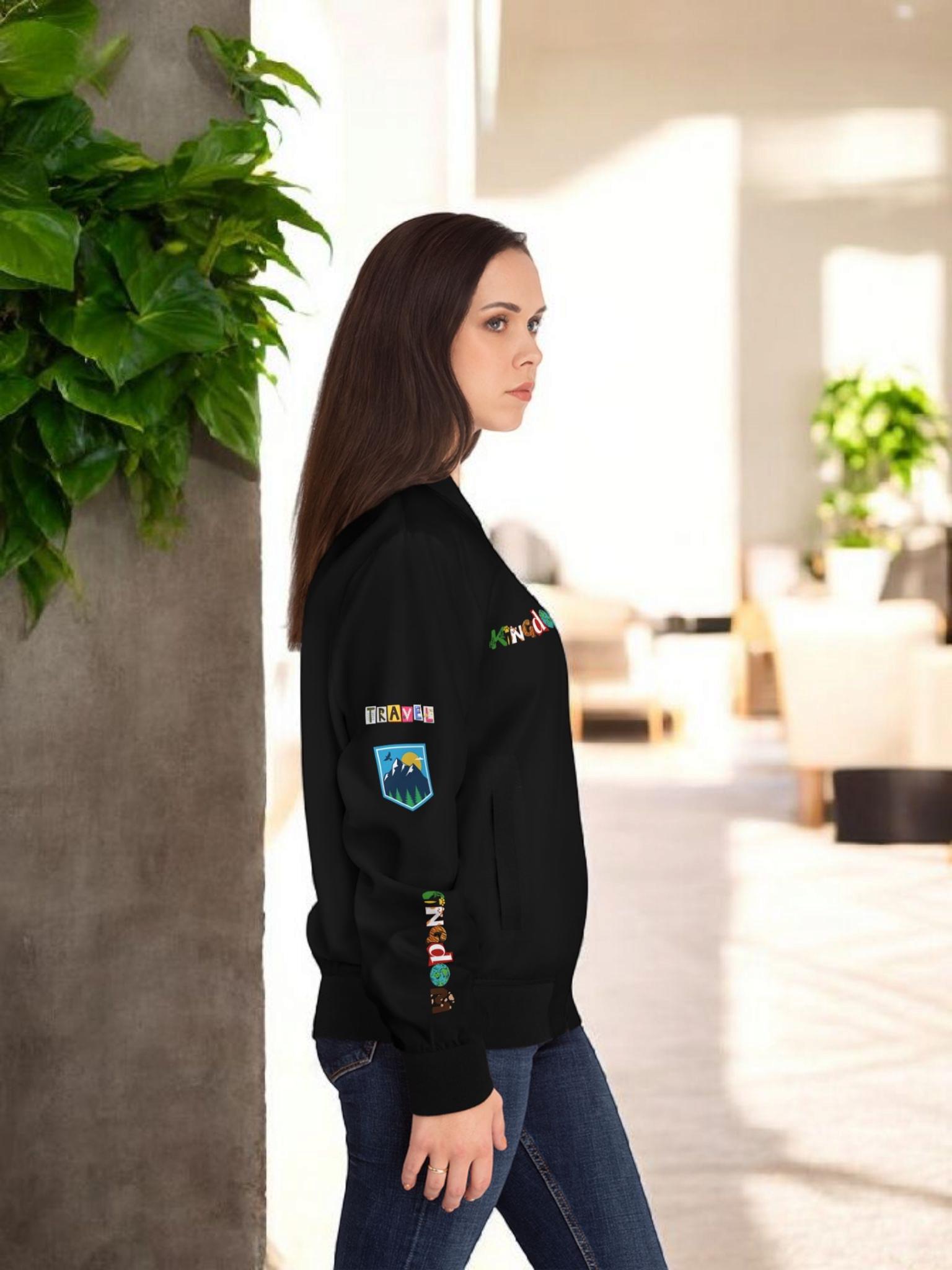 Explorer Themed Graphic Women's Bomber Jacket - Travel Enthusiast, Wanderlust Coat