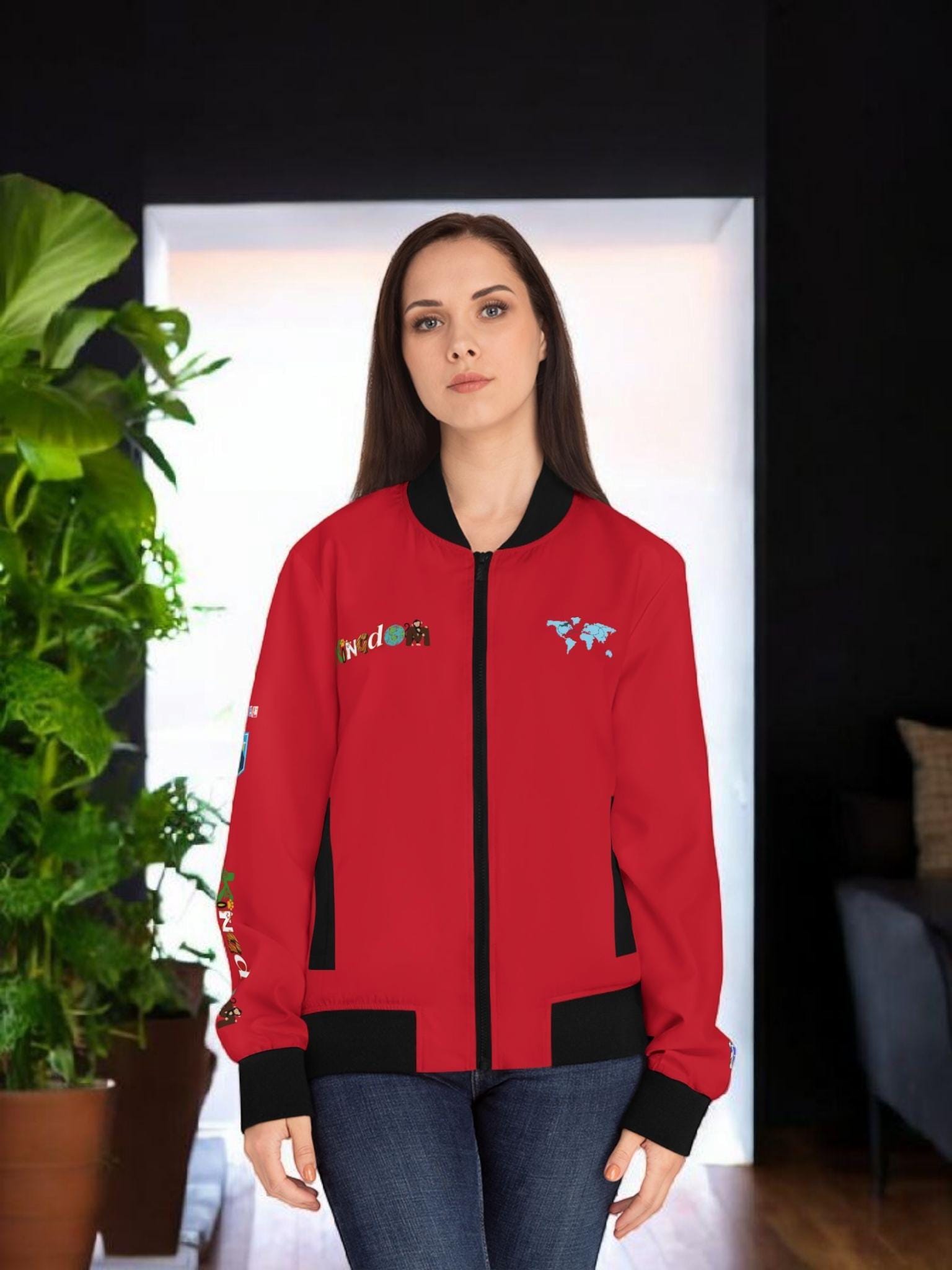 Explorer Themed Graphic Women's Bomber Jacket - Travel Enthusiast Vacation Mode Outerwear