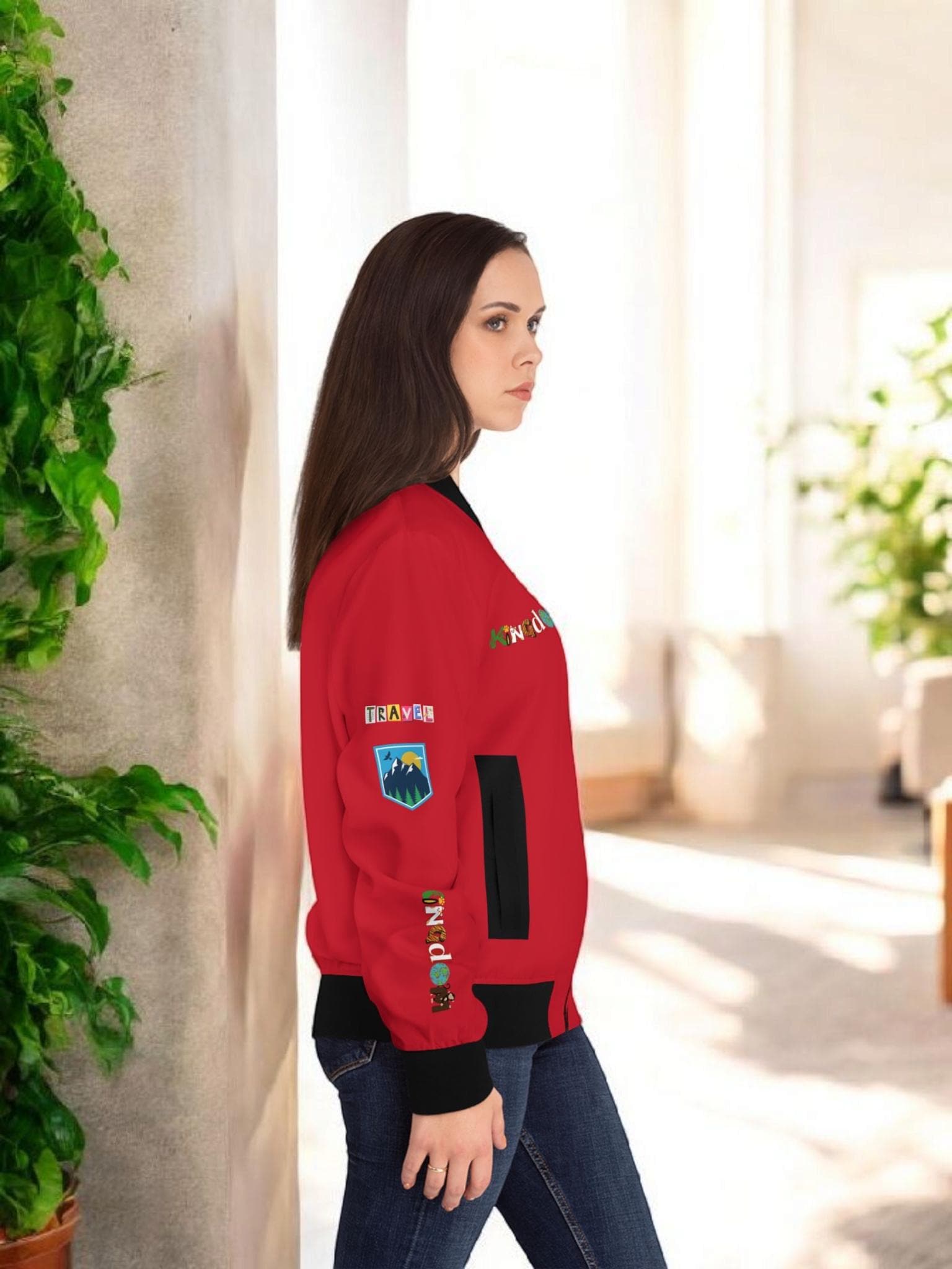 Explorer Themed Graphic Women's Bomber Jacket - Travel Enthusiast Vacation Mode Outerwear