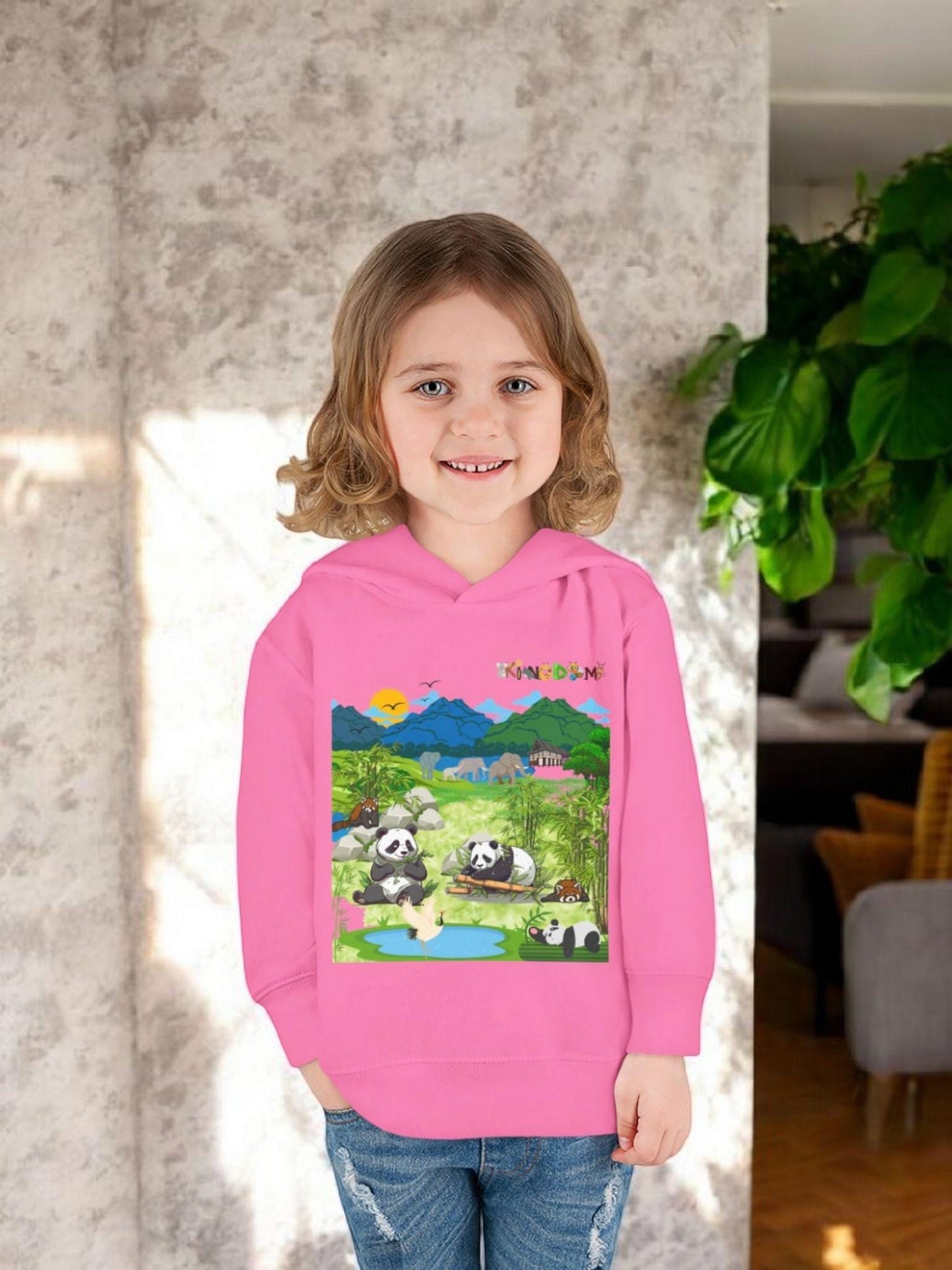 Graphic Panda Elephants Toddler Hoodie, Wildlife Theme, Kids Fleece Pullover