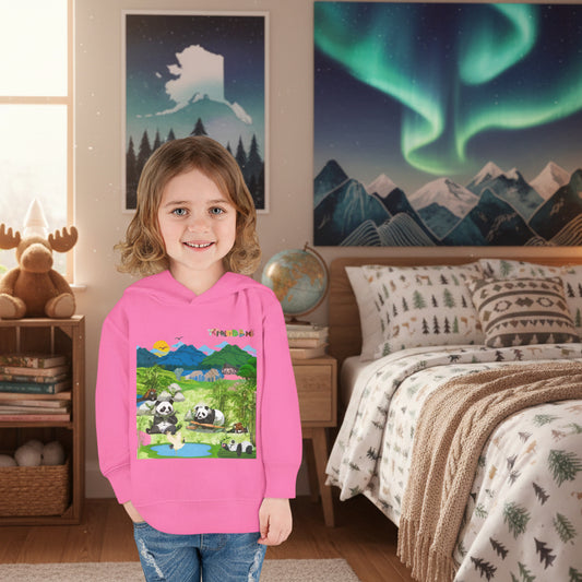 Graphic Panda Elephants Toddler Hoodie, Wildlife Theme, Kids Fleece Pullover