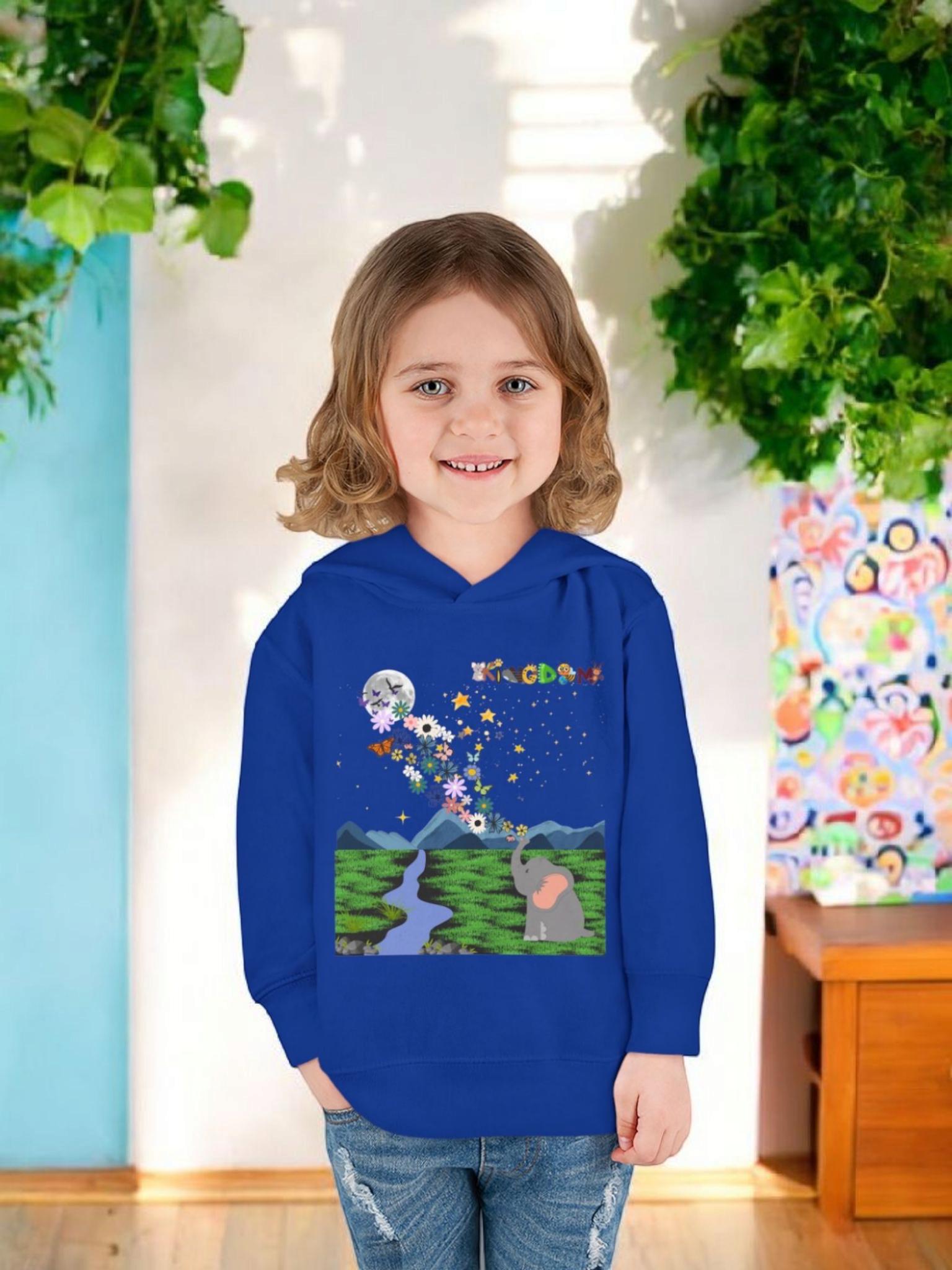 Elephant & Floral Night Sky Toddler Hoodie, Wildlife Theme Pullover Fleece
