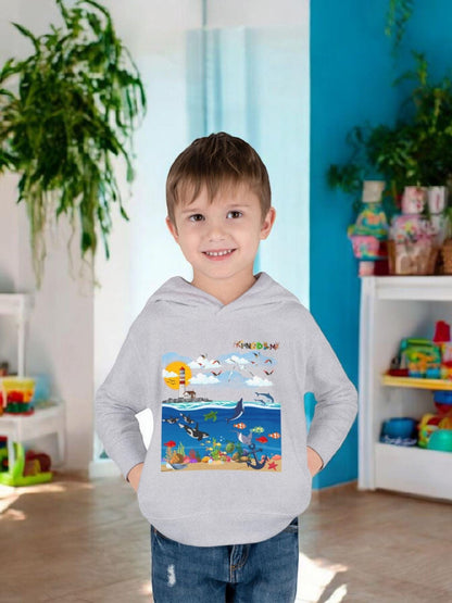 Ocean Friends Toddler Pullover Fleece Hoodie, Aquatic Theme Sweatshirt for Kids, Sea Animal Graphic Jumper, Orca Dolphin Children's Hooded