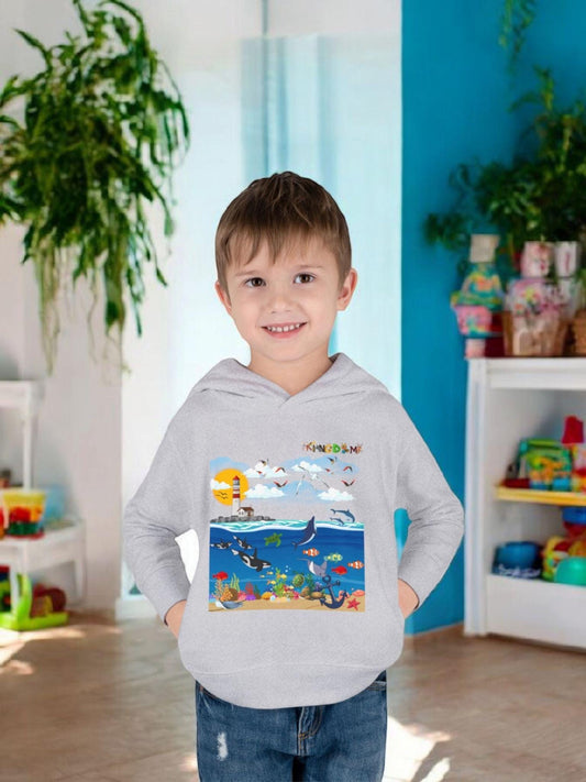 Ocean Friends Toddler Pullover Fleece Hoodie, Aquatic Theme Sweatshirt for Kids, Sea Animal Graphic Jumper, Orca Dolphin Children's Hooded