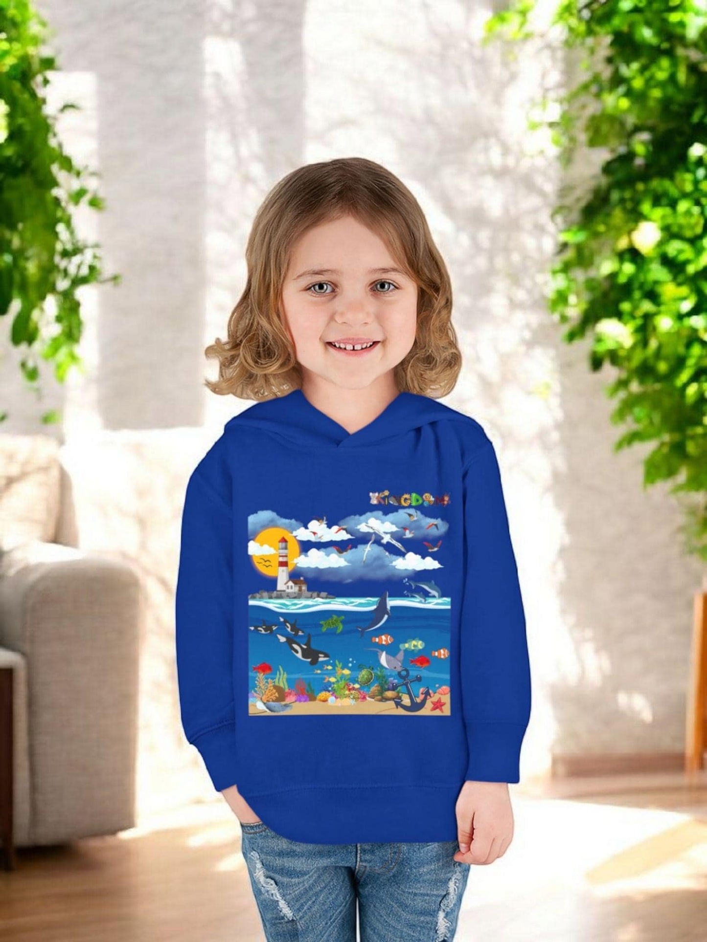 Ocean Friends Toddler Pullover Fleece Hoodie, Aquatic Theme Sweatshirt for Kids, Sea Animal Graphic Jumper, Orca Dolphin Children's Hooded