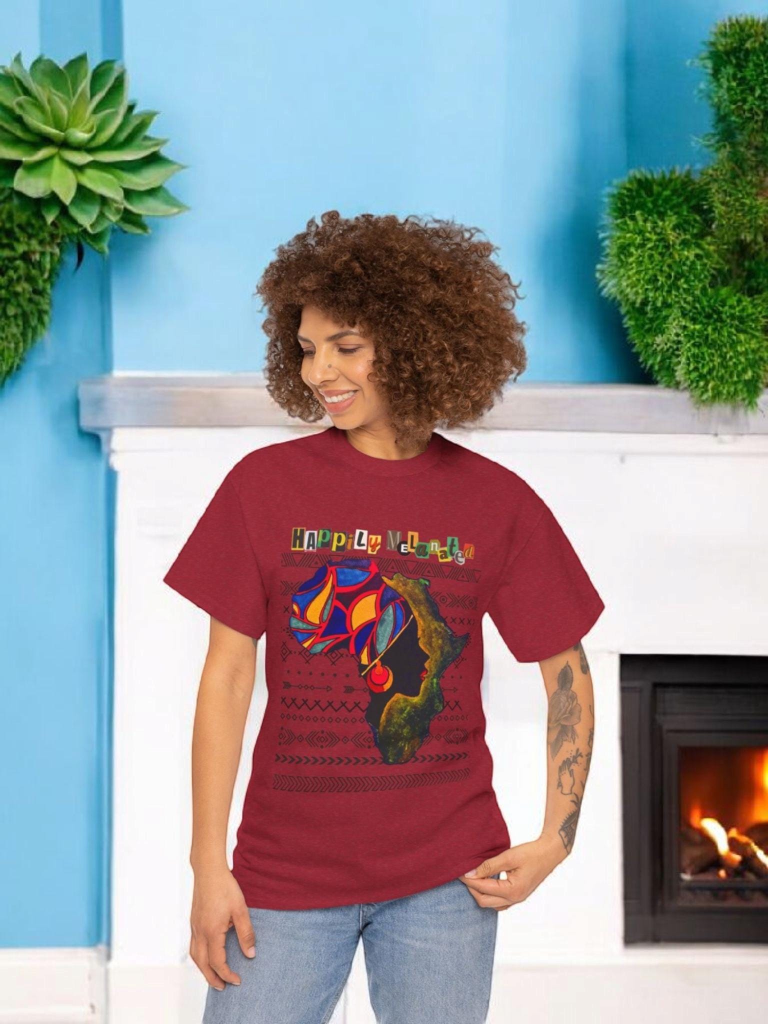 African Continent Graphic Tee, Unisex Heavy Cotton T-Shirt, Handcrafted Ethnic Design Shirt