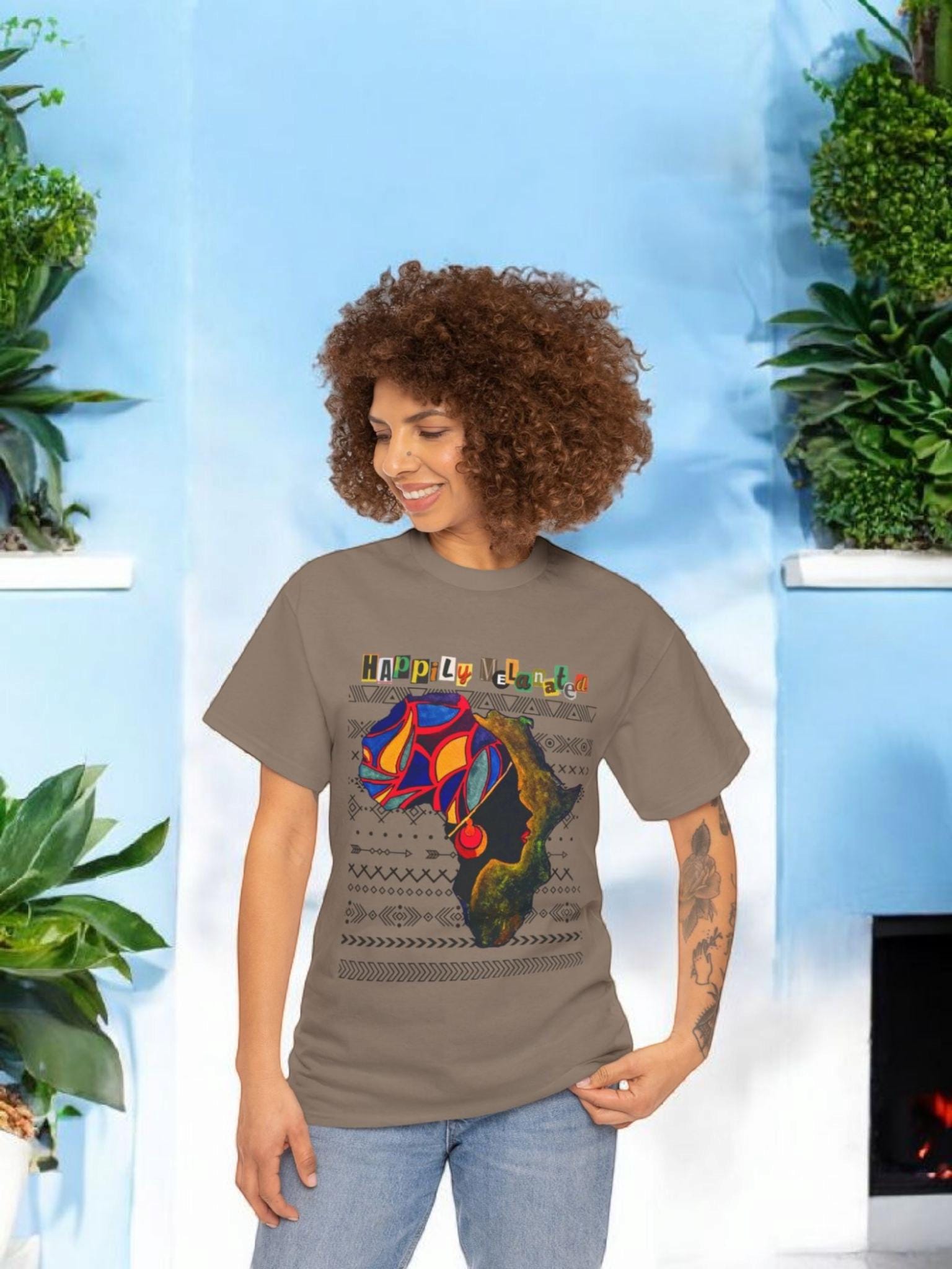 African Continent Graphic Tee, Unisex Heavy Cotton T-Shirt, Handcrafted Ethnic Design