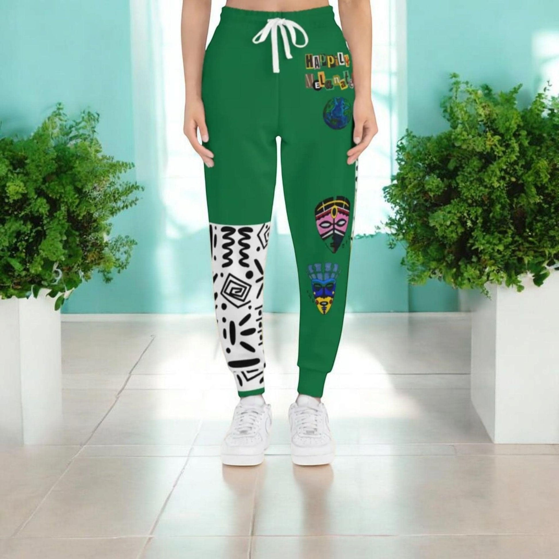 Handcrafted Afro Music Cartoon Art Athletic Unisex Joggers, Sweatpants