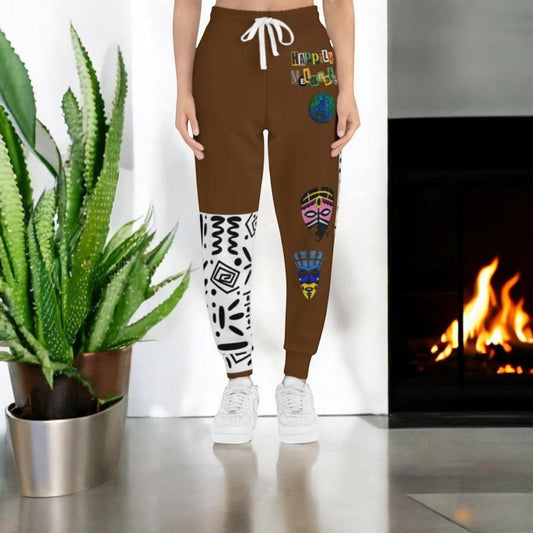 Handcrafted Afro Music Cartoon Art Athletic Joggers, Unisex Sweatpants, African Dance Jogging Pants