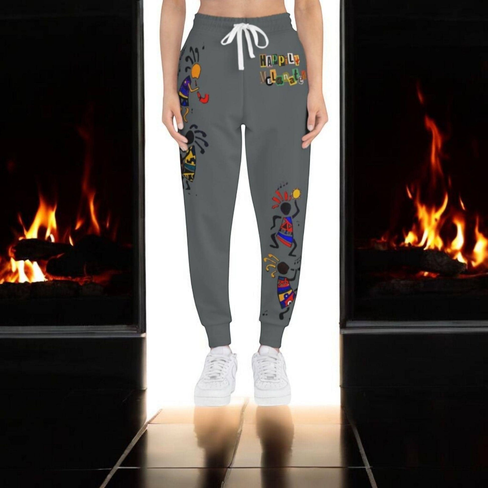 Afro Music Cartoon Art Unisex Athletic Joggers, Handcrafted Jogger Pants, Workout Sweatpants