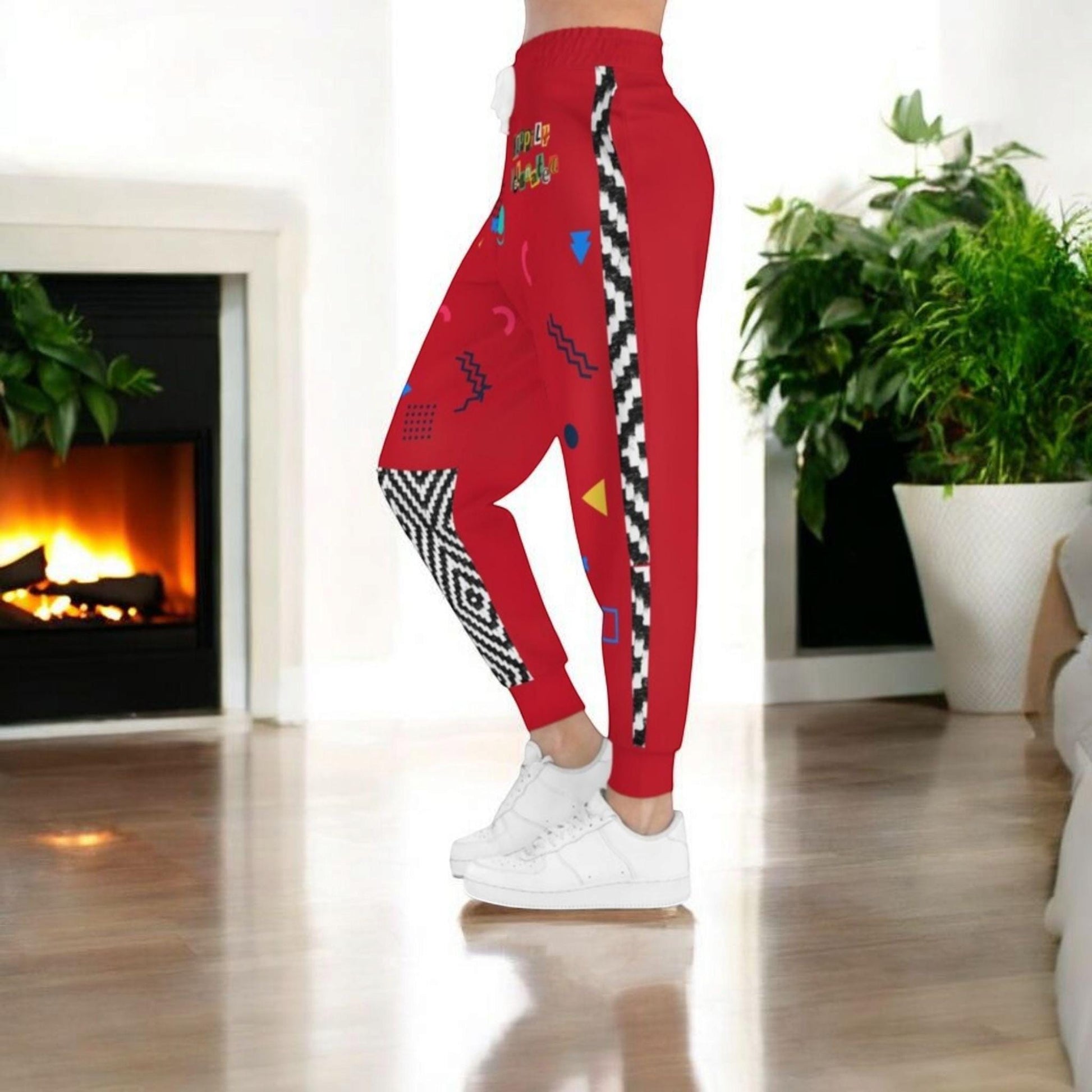 Handcrafted Aztec Pattern Unisex Athletic Joggers, Tribal Print Gym Sweatpants