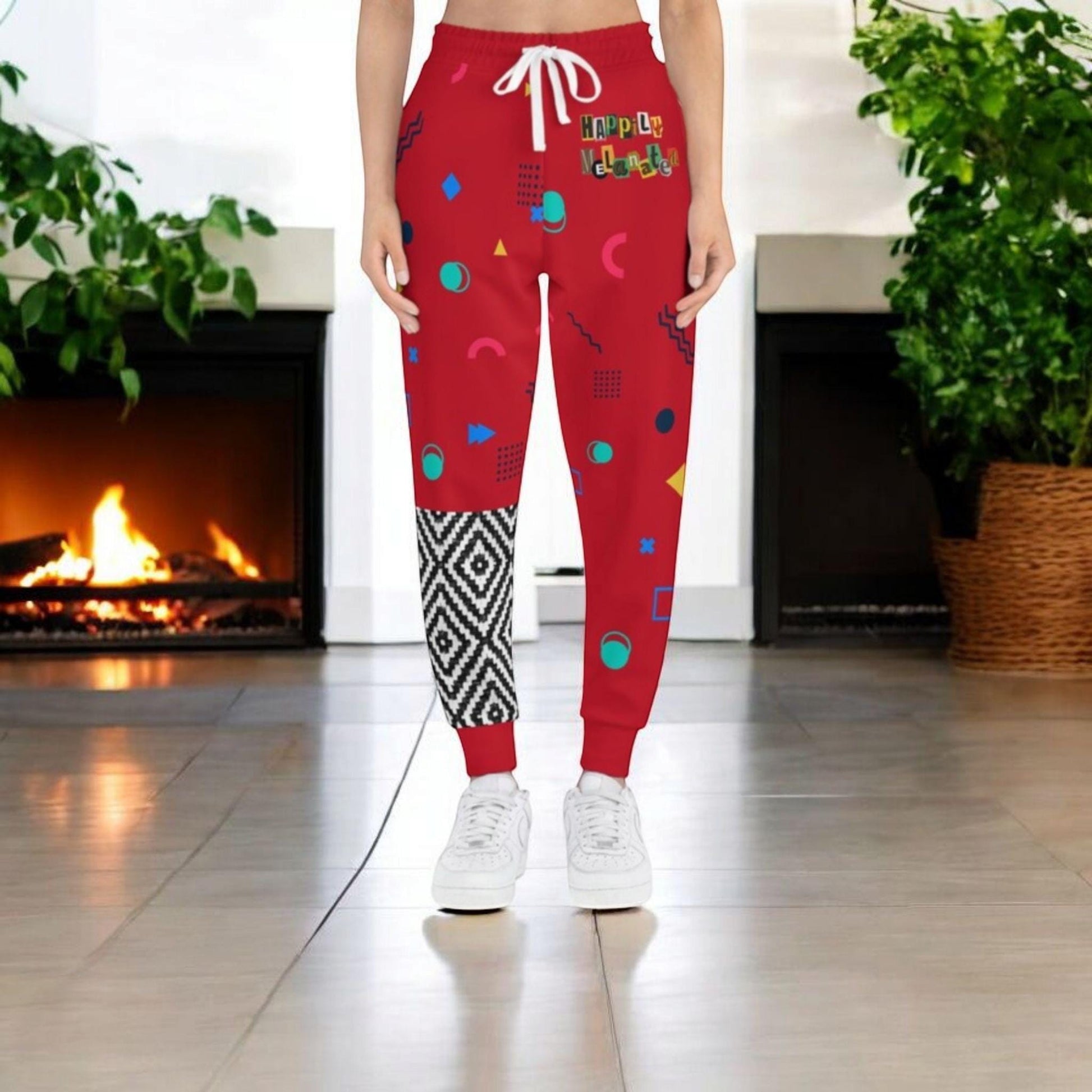 Handcrafted Aztec Pattern Unisex Athletic Joggers, Tribal Print Gym Sweatpants