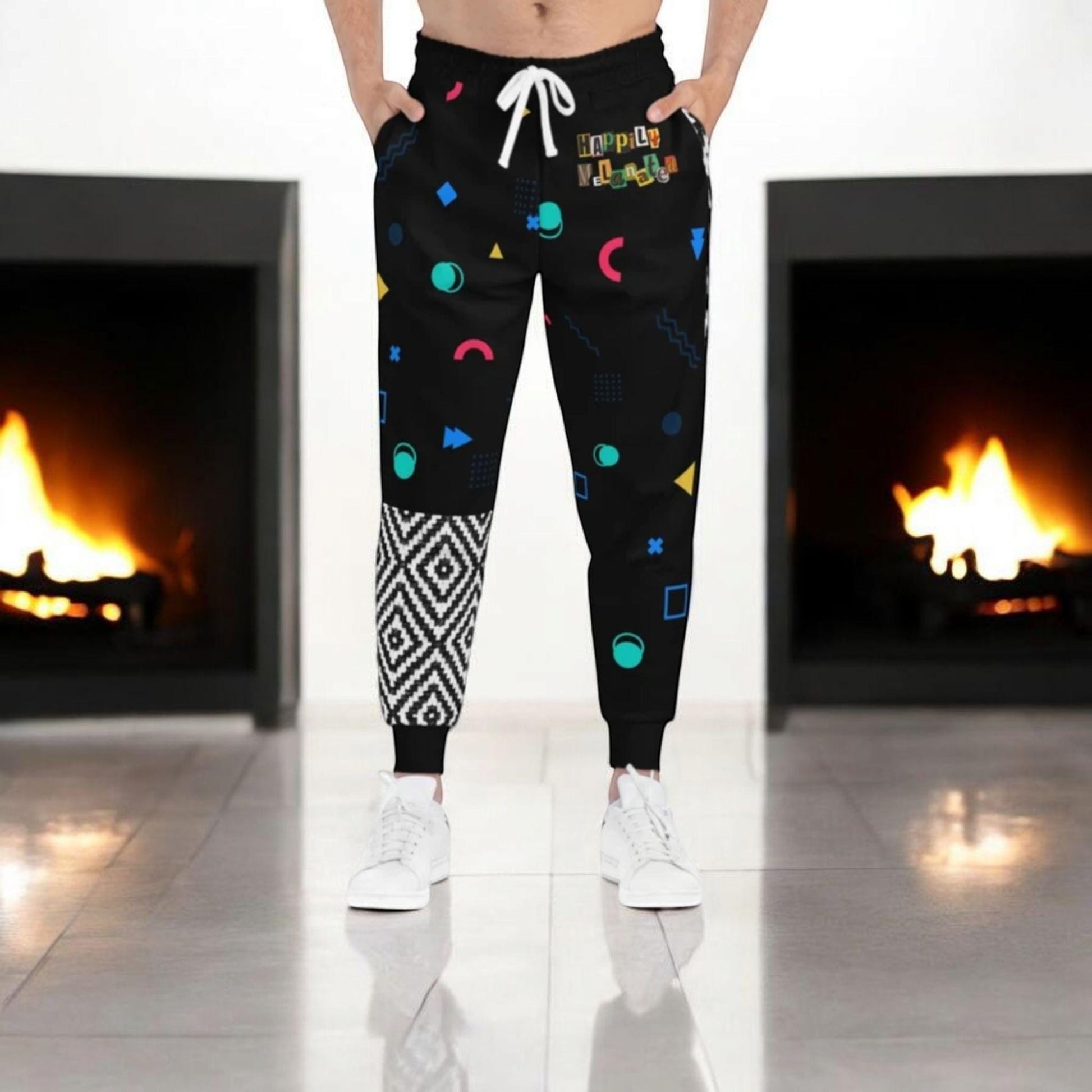 Handcrafted Aztec Pattern Unisex Athletic Joggers, Comfy Aztec Workout Pants