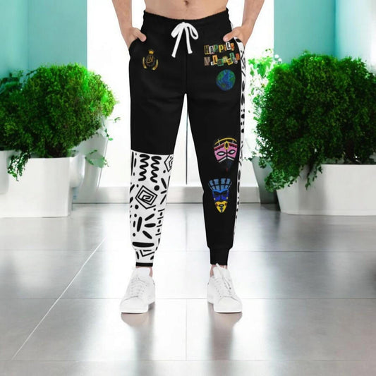 Handcrafted Afro Music Cartoon Art Athletic Joggers, Unisex Sweatpants