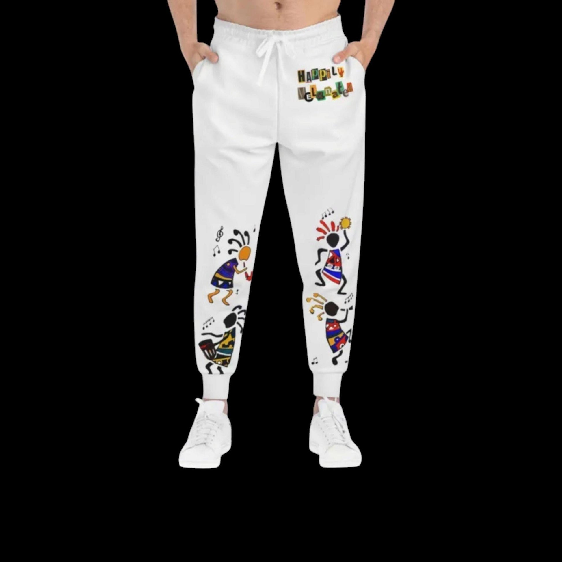 Handcrafted Afro Music Cartoon Art Athletic Joggers, Unisex Sweatpants