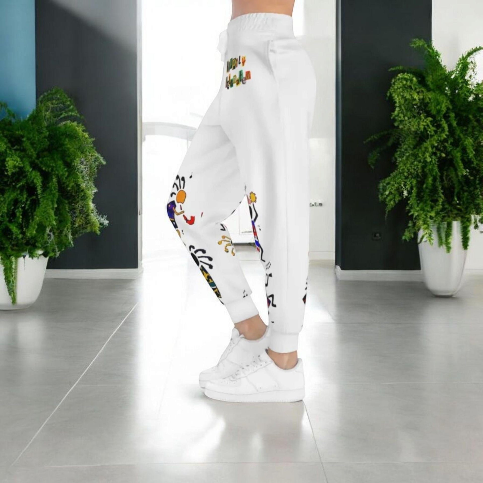 Handcrafted Afro Music Cartoon Art Athletic Joggers, Unisex Sweatpants