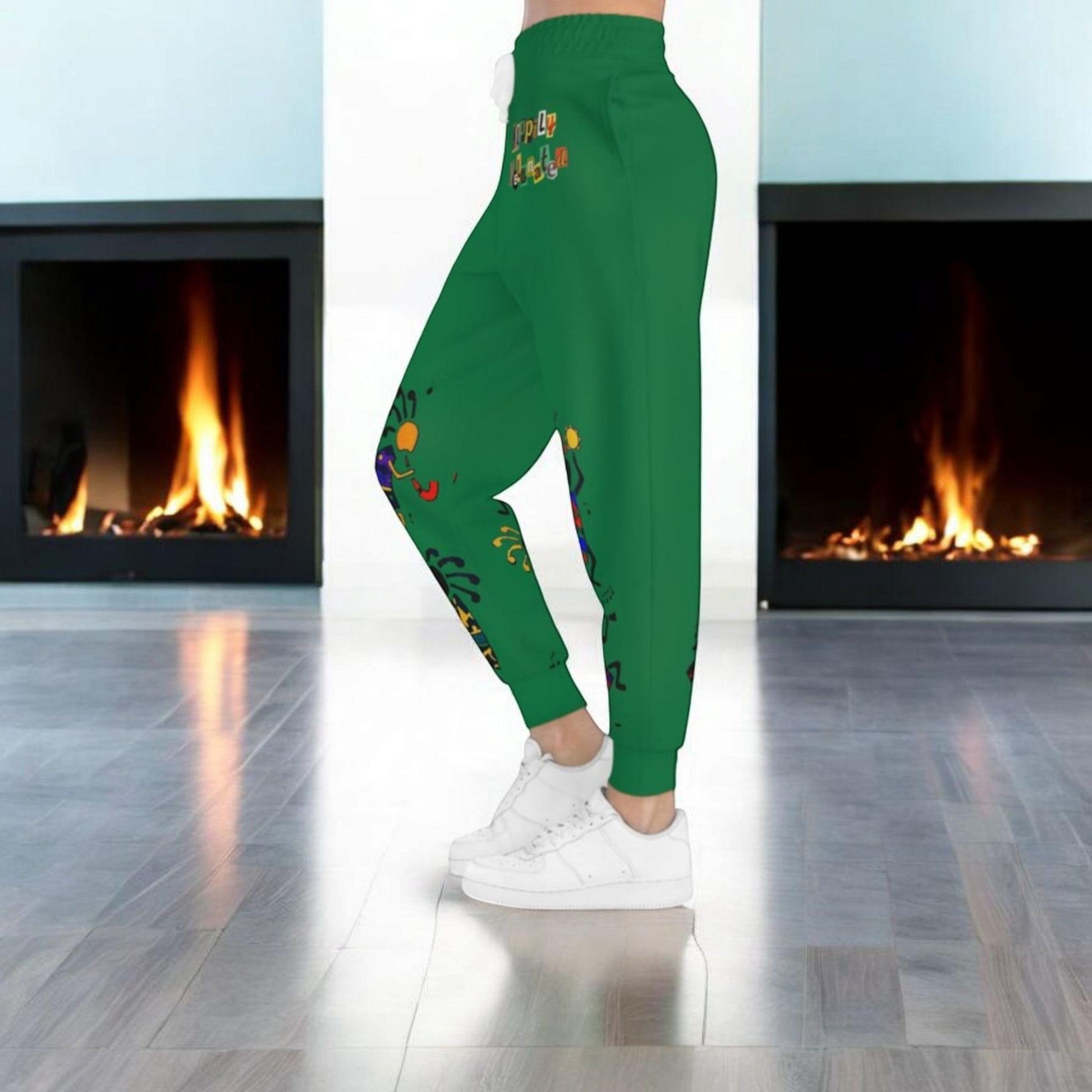 Afro Music Cartoon Art Unisex Athletic Joggers, Handcrafted Jogger Pants, Workout Sweatpants