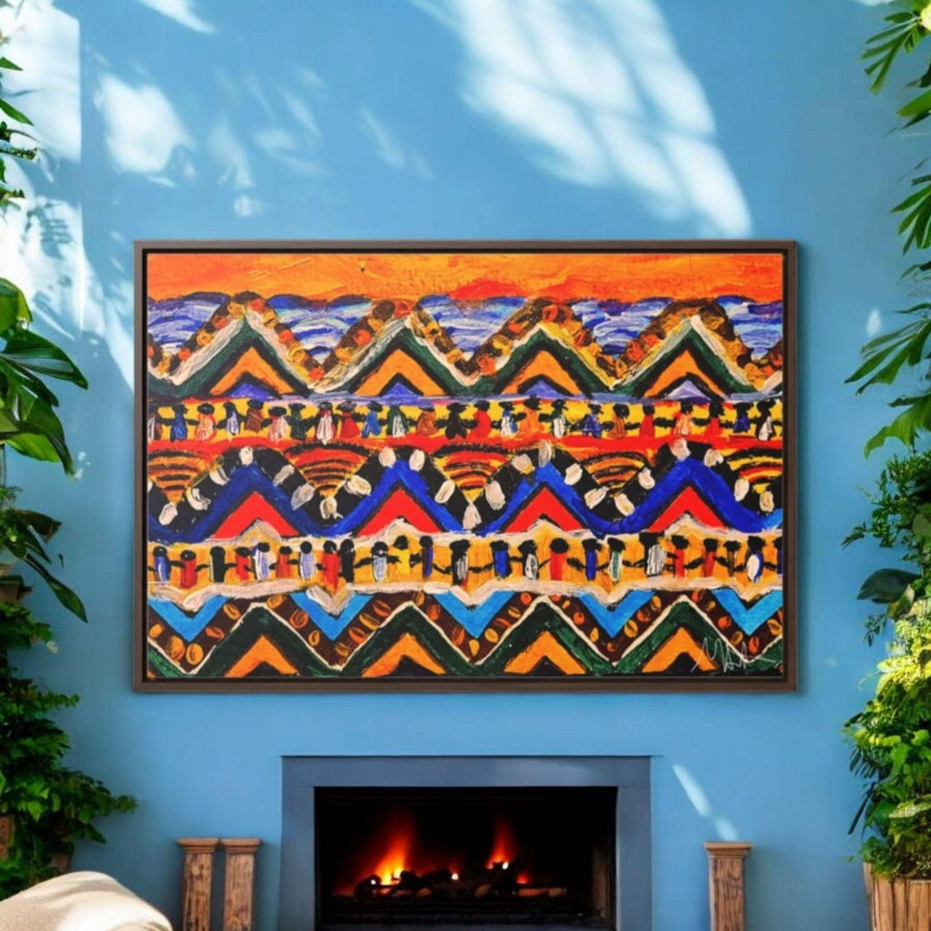 Original Tribal Artwork, Handcrafted Gallery Wrap in Walnut/Black