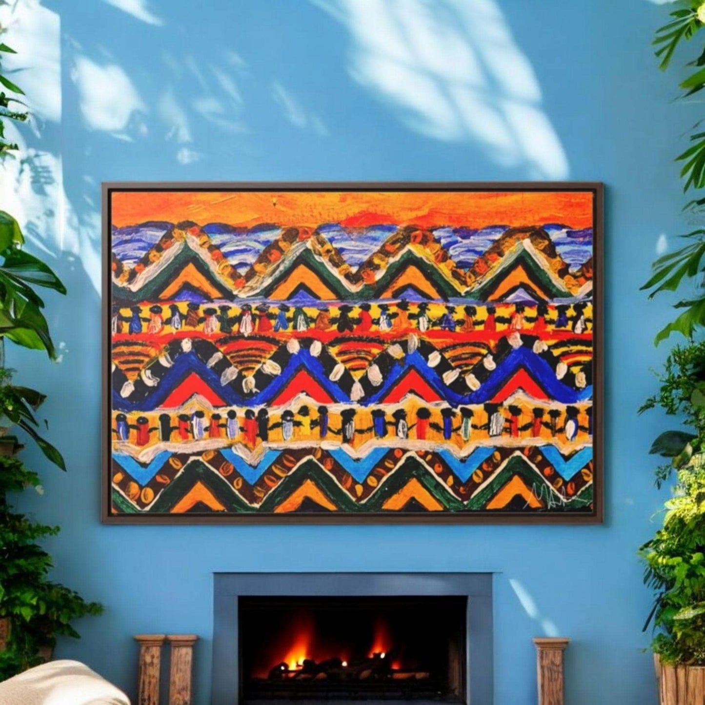 Original Tribal Artwork, Handcrafted Gallery Wrap in Walnut/Black