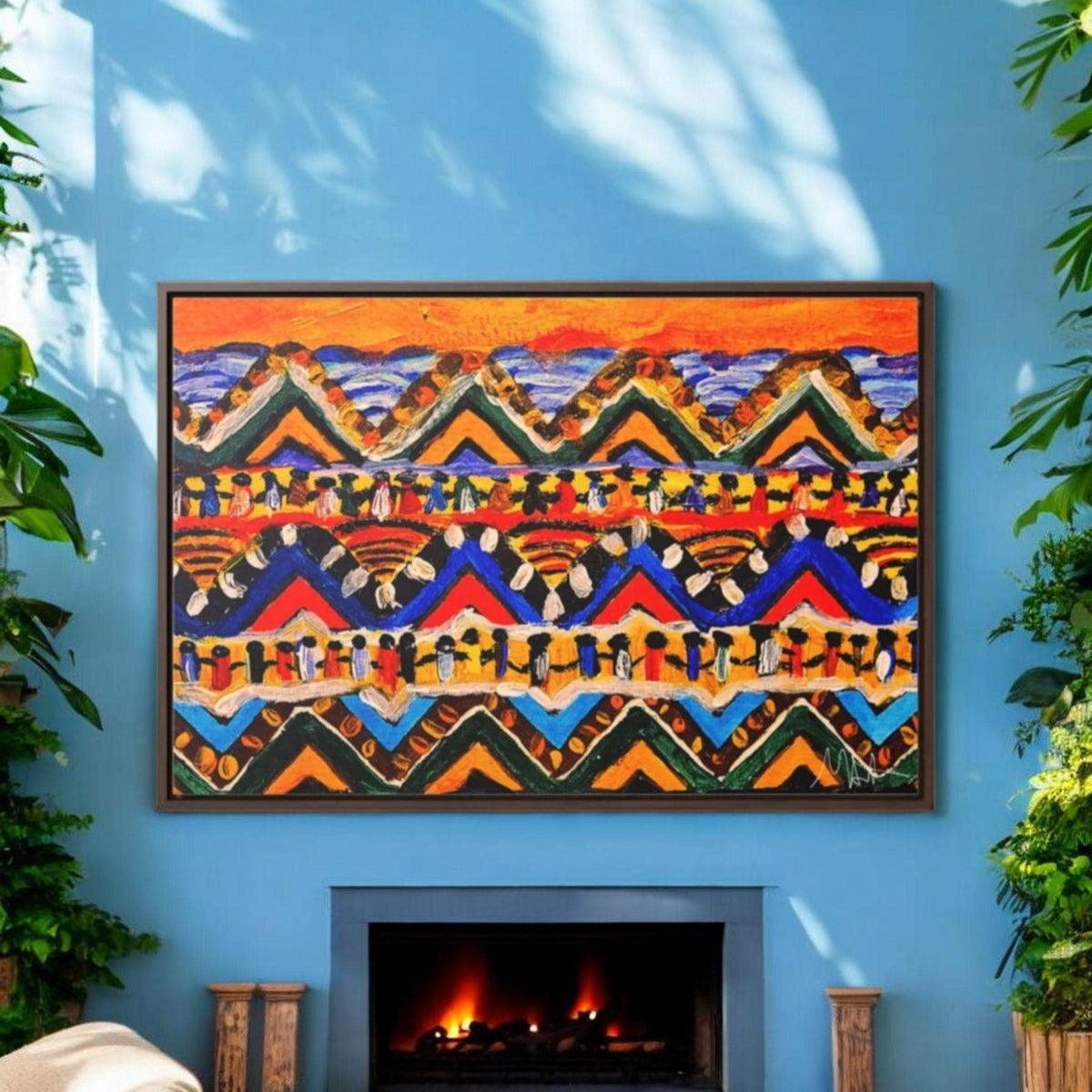 Original Tribal Artwork, Handcrafted Gallery Wrap in Walnut/Black