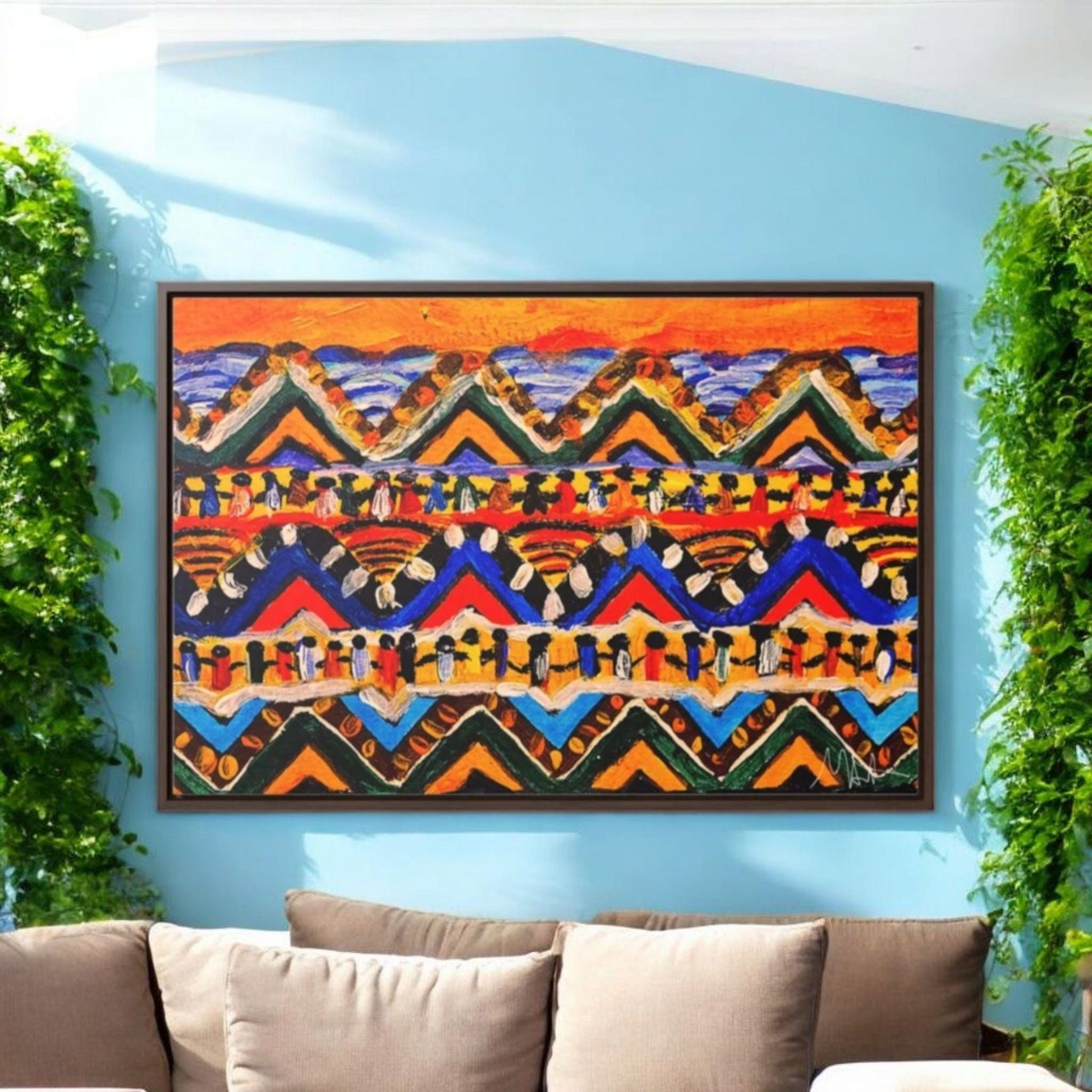 Original Tribal Artwork, Handcrafted Gallery Wrap in Walnut/Black