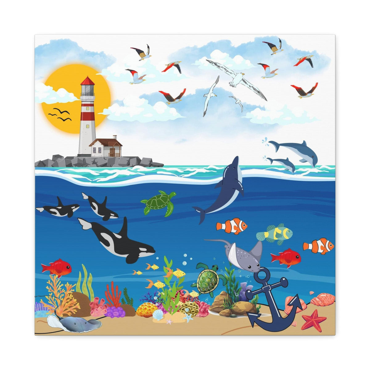 Canvas Gallery Wraps, Aquatic Animal Nautical Art, Ocean Animal Wall Art, Marine Wildlife