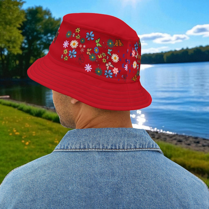Butterfly Floral Bucket Hat, Wild Life Themed Graphic Unisex Cap, Botanical Print Headwear