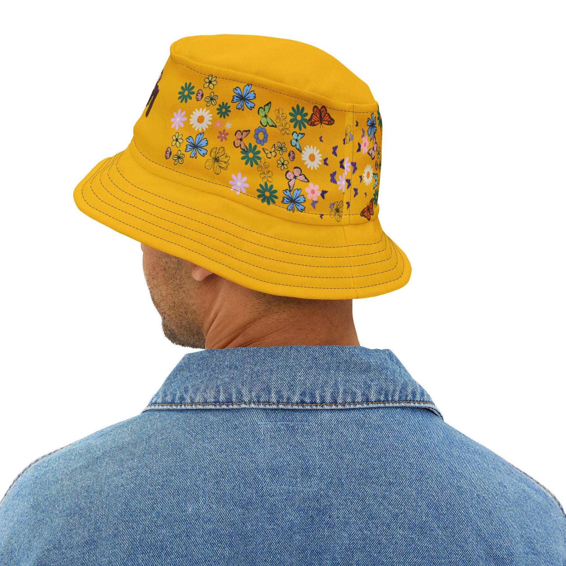 Butterfly Floral Bucket Hat, Wild Life Themed Graphic Unisex Cap, Botanical Print