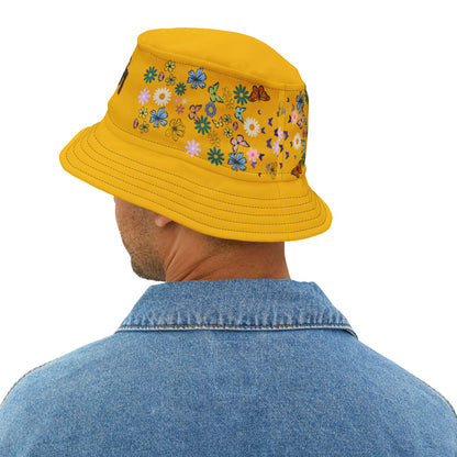 Butterfly Floral Bucket Hat, Wild Life Themed Graphic Unisex Cap, Botanical Print