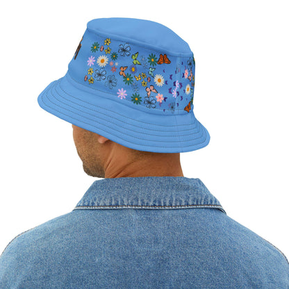 Butterfly Floral Bucket Hat, Wild Life Themed Graphic Unisex Cap, Botanical Print Headwear, Nature Lover Gift, Spring Summer Accessories