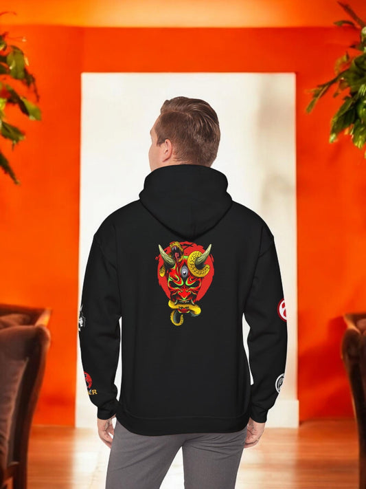 Samurai Menpo Art Hoodie, Japanese Ninja Graphic Unisex Sweatshirt, Warrior Theme Pullover