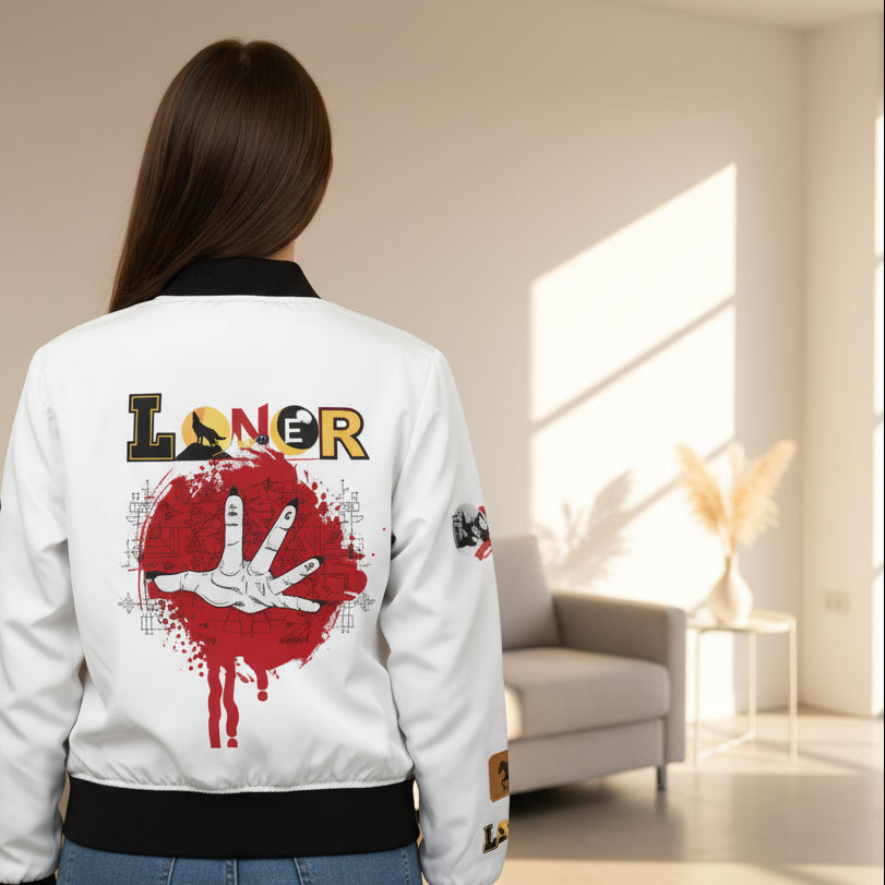 Gothic Bomber Jacket, Graphic Women's Coat, 3D Art Outerwear, Unique Hand Art Jacket